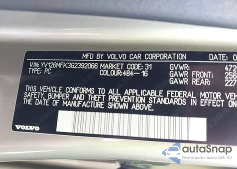 2016 Volvo S60 T5 Drive-E Premier z USA, uszkodzony, nr VIN YV126MFK3G2392066